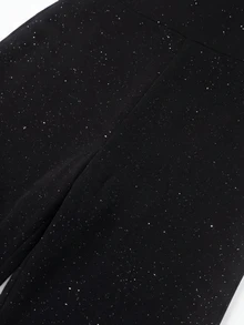 GlowEve CURVE Plus Size Black Sequin Faux Collar Split Mesh Bell Sleeve Wide Leg Jumpsuit - Black - View 4