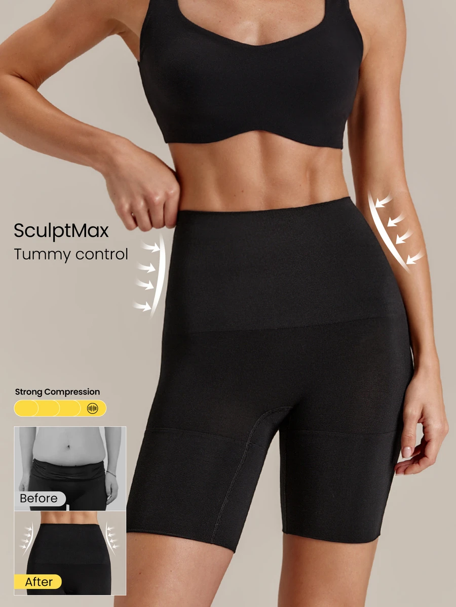 GLOWMODE 無縫莫代爾 Sculptmax 4.0 高腰收腹男孩短褲，附防滑腰帶，日常休閒穿著 - 黑色 - 查看 1