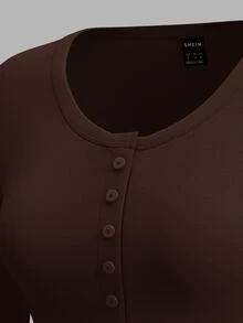 SHEIN EZwear 2件組女款春秋休閒日常通勤簡約百搭純色半排扣長袖修身T恤 - 彩色 - 查看 5