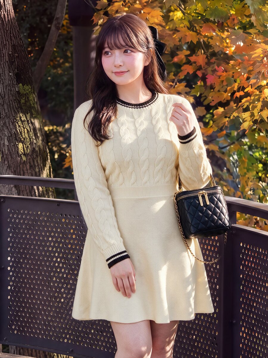 Bijouette Plus Size Women's Colorblock Casual Everyday Knit Dress - Apricot - View 1