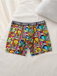LOONEY TUNES X SHEIN Men's Cartoon Plaid All-Over Print Boxer Briefs - Black - View 3