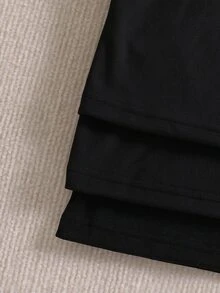 SHEIN 青少年女孩秋季上衣 秋冬加厚保暖休閒百搭日常穿搭層次感高領羅紋抓絨布料純色... - 黑色 - 查看 6