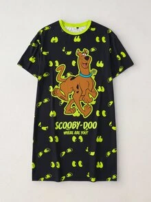 SCOOBY-DOO X SHEIN Women's Letter Print Short Sleeve Nightgown - Black - View 1