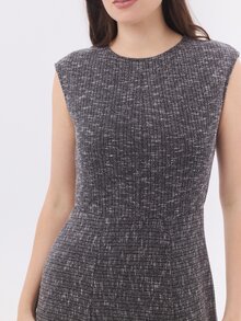 KÆRIA Hus Raw-Edge Flared Dress - Nep Knit - Charcoal Marle - Winter Layering, Comfort Stretch, Workwear - Black - View 6
