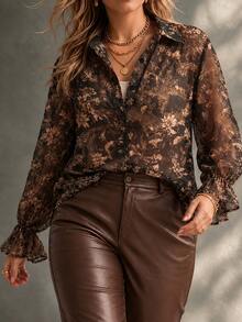 Ceyna Plus Size Autumn/Winter New Tiger Leopard Print Floral Pattern Lightweight Fabric Long Sleeve Shirt - Multicolor - View 8