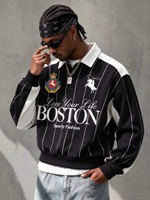 Manfinity EMRG Men's Knight Graphic & Letter Print Button Half-Zip Sweatshirt - Multicolor - View 4