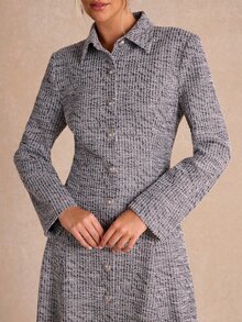 Enchnt Women's Vintage Button Long Sleeve Elegant Dress - Black and White - View 2