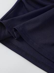 SHEIN 1件青少年女孩羅紋布料長袖休閒百搭INS風舒適寬鬆百搭 Polo 羅紋 T恤 春秋上衣 校園穿搭 - 藍色 - 查看 5