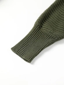 Linhara CURVE Plus Size Women Solid Color Asymmetrical Shoulder Casual Everyday Knit Dress Winter - Green - View 3