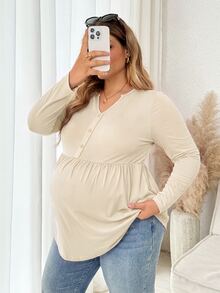 Plussiva Plus Notched Neckline Curved Hem Top Fall - Apricot - View 7