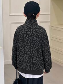 Dazy Kids 青少年男孩休閒寬鬆豹紋 Polo 領運動衫，秋季 - 黑色 - 查看 2