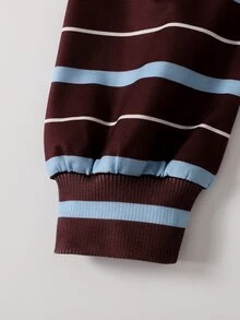 SHEIN 青少年女孩時尚休閒針織條紋套頭運動衫，秋冬款，棕色上衣，聖誕/萬聖節，套頭穿 - 棕色 - 查看 4