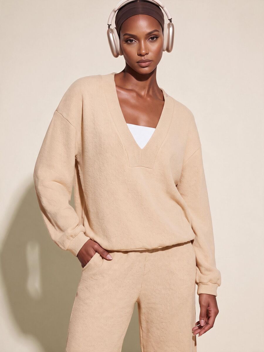 Zivah Women's Casual Faux Wool Knit 3 Pieces Sportswear Set - Apricot - View 1