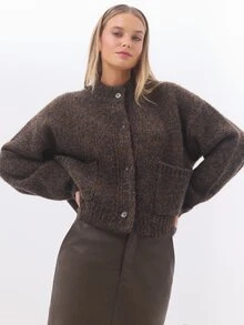 KÆRIA Hus Patch Pocket Cardigan - Soft-Touch Heritage Nep Knit - Brown Marle - Heavyweight, Cosy Winter Layers - Brown - View 5