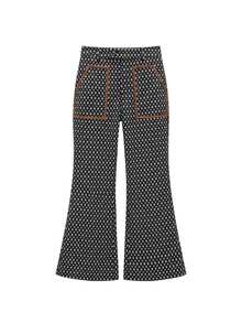 Nöista Geometric Print Trousers With Contrast Piping And Statement Pockets. High Waist And Flared Leg Create A Bold Retro Inspired Silhouette. - Navy Blue - View 8