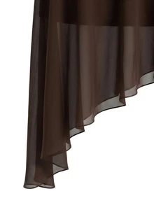 Sweetra Plus Size Women's Casual Commute Minimalist Woven Brown Patchwork Asymmetrical Skirt - Brown - View 5