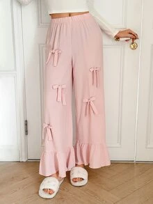SweetSlumber Women's Sweet & Cute Bow Ruffle Pajama Pants, Wearable Sleepwear Bottoms - Pink - View 5