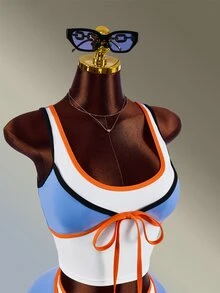 Amplova Women's Contrast Trim Fashion Slim Fit Sports Set - Blue - View 6