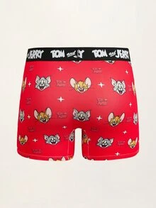TOM & JERRY X SHEIN Men's Full-Print Cartoon Graphic Boxer Briefs - Red - View 2