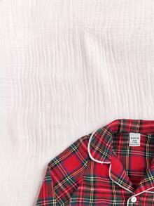 SHEIN 新生兒男嬰女嬰休閒舒適百搭可愛紅色格紋連身衣居家服聖誕睡衣 - 紅色 - 查看 11