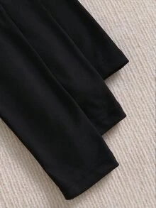 SHEIN 青少年女孩秋季上衣 秋冬加厚保暖休閒百搭日常穿搭層次感高領羅紋抓絨布料純色... - 黑色 - 查看 5