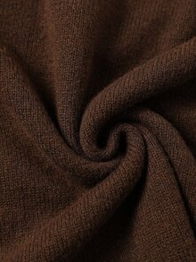 Nubod Plus Size High Neck Lantern Sleeve Ribbed Long Sleeve Sweater & Vertical Stripe Skirt 2 Pieces Set, Autumn/Winter - Brown - View 7