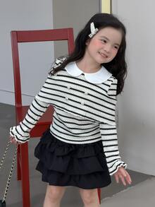 Dazy Kids Young Girl) Striped Long Sleeve Casual Inner Layer Autumn T-Shirt - Beige - View 2