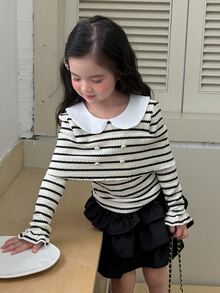Dazy Kids Young Girl) Striped Long Sleeve Casual Inner Layer Autumn T-Shirt - Beige - View 8