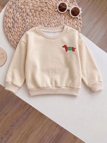 Baby Girl Casual Minimalist Loose Round Neck Sweatshirt, Thermal Lined, Suitable For Autumn/Winter - Multicolor - View 5