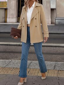 Editum Women's Street Fashion Button Long Sleeve Jacket Winter Outfit For Women - Khaki - View 6