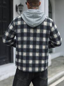 Manfinity Homme Men's Plus Size Plaid Hooded Overcoat - Black - View 2