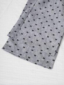 SHEIN 青少年女孩夏季優雅套裝 灰色蝴蝶結圖案 無袖不對稱背心上衣＋高腰寬腿褲 兩件式套裝 - 灰色 - 查看 5