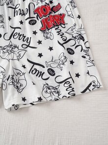 TOM & JERRY X SHEIN Men's Cartoon Print Short Sleeve Crew Neck T-Shirt And Shorts Loungewear Set - White - View 8