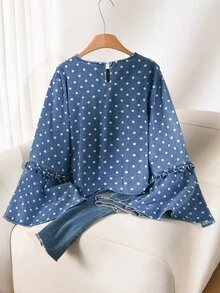 CosyJoli Plus Size Women Polka Dot Casual Daily Wear Shirt - Blue - View 3