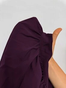 Auralis Coffee Brown Raglan Long Sleeve Plus Size Loose Waist Elastic Ruffle Hem Pullover Blouse Casual Top Elegant Office Formal Business Work Women Autumn - Purple - View 10