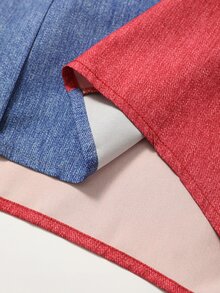 SHEIN LUNE CURVE Women's Casual Daily Commute Vacation Retro Button Decor Blue Red Colorblock Loose Denim Style Round Neck Shirt Autumn Winter Fashion Comfortable Plus Size - Multicolor - View 9