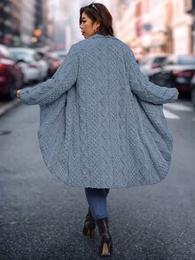 SHEIN Clasi 大尺碼秋季瀑布領米色保暖大衣 正式晚宴教師款 優雅休閒商務休閒 度假晚宴冬季 - 霧霾藍 - 查看 5