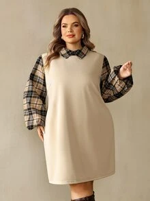 SHEIN CURVE+ كنزة صوفية مقاس كبير بياقة على شكل حرف V وأكمام طويلة مخططة، فيونكة خلفية، عيد الميلاد - متعدد الألوان - مشاهدة 7