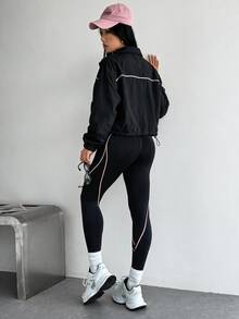 Slayform Slayform Women's Striped Colorblock Zip-Up Sports Jacket - Black - View 2