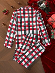 EverLounge Christmas Men's Plaid Long Sleeve Top And Pants Casual Daily Loungewear Set - Multicolor - View 2