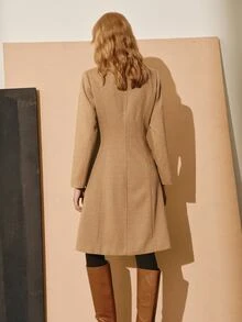 MOTF PREMIUM WOMEN'S LONG SLEEVE DOUBLE-BREASTED LAPEL ELEGANT COAT, AUTUMN/WINTER - Khaki - View 8