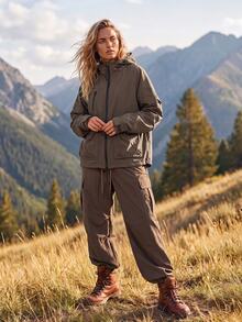 WanderVale Women's Solid Color Casual Fashion Zipper Pocket Sports Jacket Outdoor Windbreaker - Coffee Brown - View 3