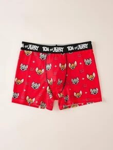 TOM & JERRY X SHEIN Men's Full-Print Cartoon Graphic Boxer Briefs - Red - View 3