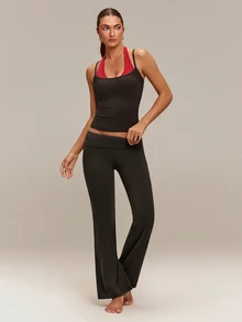 GLOWMODE FeatherFit™ Front And Center 2-In-1 Waist Length Tank Top With Crossover Back & Integrated Cup Design Low Impact Yoga Pilates Studio Daily Casual - Chocolate Brown - View 7