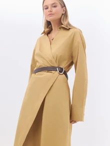 KÆRIA Hus Đầm quấn eo tôn dáng - Cotton co giãn cao cấp - Màu lạc đà - Phối lớp mùa đông, món đồ thiết yếu cho tủ đồ - màu nâu - Xem 4