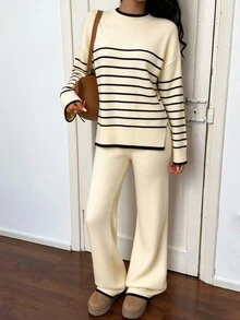 Autumina Women's Striped Long Sleeve Top And Pants Casual Daily Knit 2 Pieces Set - Multicolor - View 4