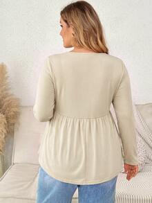 Plussiva Plus Notched Neckline Curved Hem Top Fall - Apricot - View 2