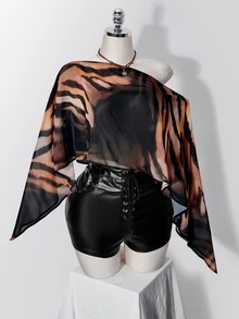 SHEIN ICON Plus Size Women's Floral Gold & Silver Metallic Y2K Sheer Top - Multicolor - View 6