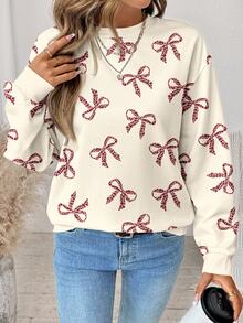 SHEIN LUNE 女款休閒寬鬆蝴蝶結運動衫，秋冬女裝 - 彩色 - 查看 6