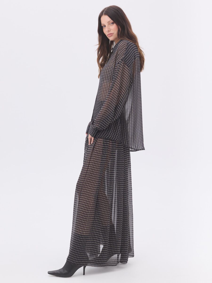 KÆRIA Hus Fluid Maxi Co-Ord Skirt - Sheer Chiffon - Black Foulard Paisley - Elegant, Occasionwear, Layering - Blue - View 1